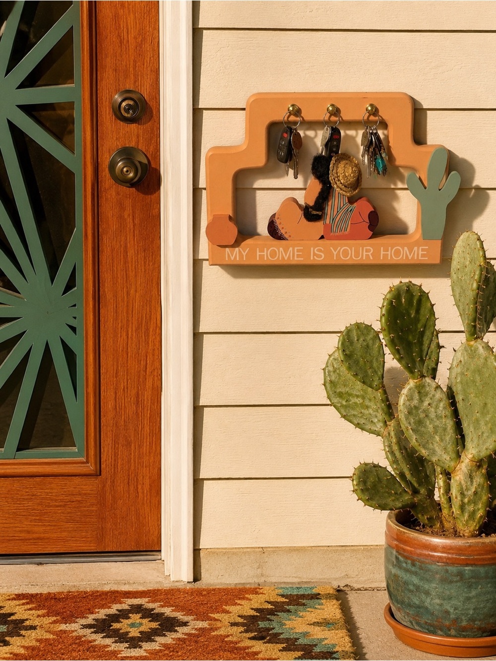 My Home Is Your Home Desert Key Holder Wall Decor - Peach & Teal